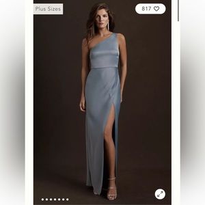 BHLDN Dylan One-Shoulder Satin Side-Slit Gown